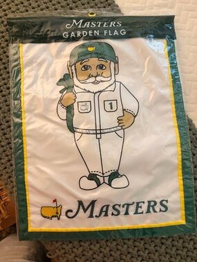 Masters White Garden Flag with Green and Yellow Trim